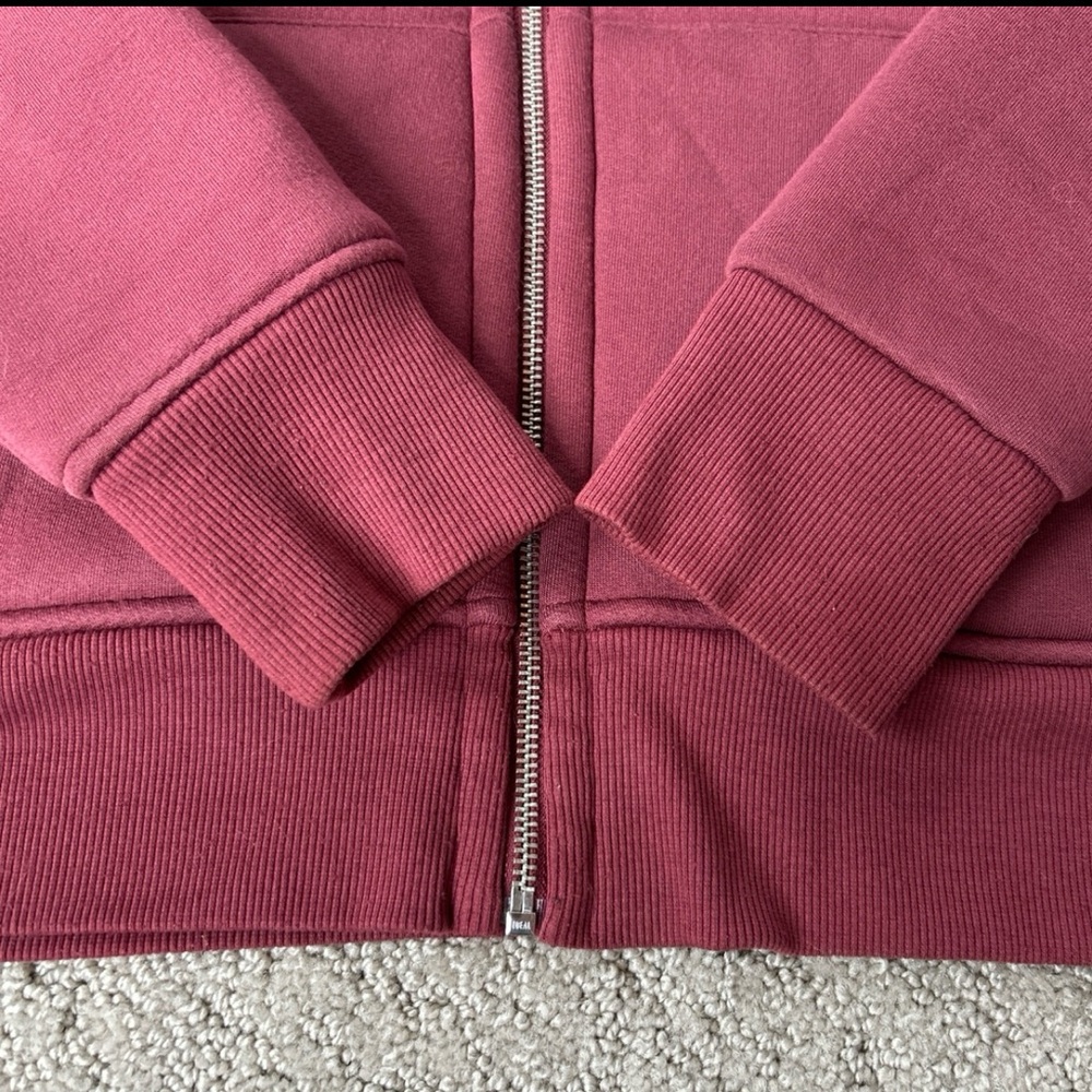 Athleta Sherpa Hoodie Jacket Reversible Fleece Cropped Zip-up Coat Burgundy S - Picture 10 of 13